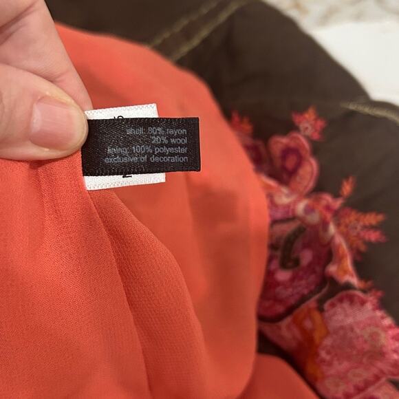 The Limited Skirt Full Wool Blend Tiered Pullon Brown Paisley SZS Midi - Picture 8 of 9